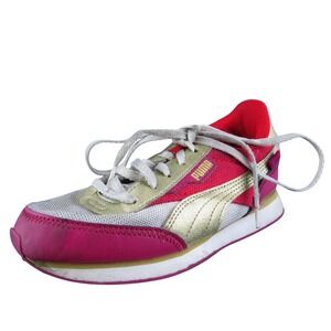 PUMA Boys Sneaker Shoes Athletic Red Fabric Lace‎ Up Size Y 2 Medium